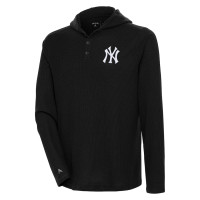 Adult Men's New York Yankees Antigua Strong Hold Long Sleeve Henley baseball Hoodie baseball T-shirt - Black Adult Men's New York Yankees Antigua Strong Hold Long Sleeve Henley baseball Hoodie baseball T-shirt - Black