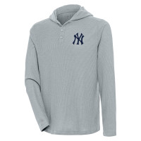 Adult Men's New York Yankees Antigua Strong Hold Long Sleeve Henley baseball Hoodie baseball T-shirt - Gray Adult Men's New York Yankees Antigua Strong Hold Long Sleeve Henley baseball Hoodie baseball T-shirt - Gray
