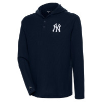 Adult Men's New York Yankees Antigua Strong Hold Long Sleeve Henley baseball Hoodie baseball T-shirt - Navy