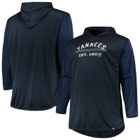 Adult Men's New York Yankees Big & Tall Wordmark Club Pullover baseball Hoodie - Navy/Heathered Navy