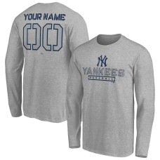 Customize Men's New York Yankees Evanston Stencil Long Sleeve baseball T-shirt - Heather Gray