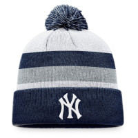 Adult Men's New York Yankees Stripe Cuffed Knit Hat with Pom - Navy