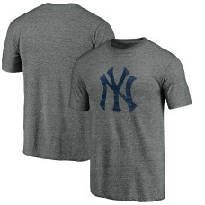 Adult Men's New York Yankees Weathered Official Logo Tri-Blend baseball T-shirt - Heathered Gray