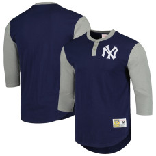 Adult Men's New York Yankees Mitchell & Ness Cooperstown Collection Legendary Slub Henley 3/4-Sleeve baseball T-shirt - Navy