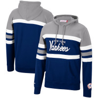 Adult Men's New York Yankees Mitchell & Ness Head Coach Pullover baseball Hoodie - Navy/Gray