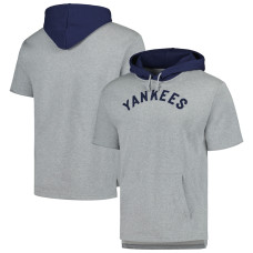 Adult Men's New York Yankees Mitchell & Ness Postgame Short Sleeve Pullover baseball Hoodie - Heather Gray