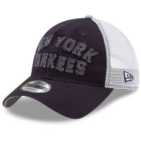Adult Men's New York Yankees New Era Frayed Wordmark Trucker 9TWENTY Adjustable Hat - Navy