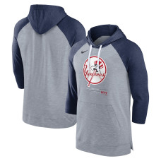 Adult Men's New York Yankees Baseball Raglan 3/4-Sleeve Pullover baseball Hoodie - Heather Gray/Heather Navy