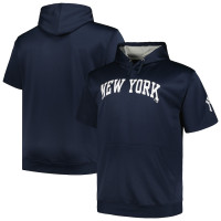 Adult Men's New York Yankees Profile Big & Tall Contrast Short Sleeve Pullover baseball Hoodie - Navy