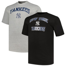 Adult Men's New York Yankees Profile Big & Tall baseball T-shirt Combo Pack - Black/Heather Gray