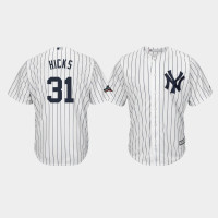 New York Yankees Mens #31 Aaron Hicks 2019 Postseason White Official Cool Base Jersey