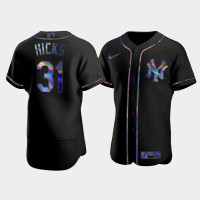 Mens New York Yankees #31 Aaron Hicks Black Authentic Golden Edition Holographic Jersey