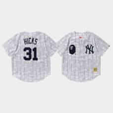 Mens New York Yankees Aaron Hicks #31 White BAPE x Mitchell & Ness Jersey
