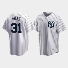 Mens New York Yankees #31 Aaron Hicks Cooperstown Collection Home White Jersey