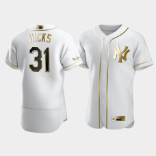 Mens New York Yankees Aaron Hicks #31 White Golden Edition Authentic Jersey