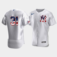 Mens New York Yankees #31 Aaron Hicks White 4th of July 2020 Stars & Stripes Jersey
