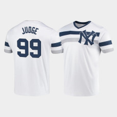 Mens New York Yankees #99 Aaron Judge White Cooperstown Collection V-Neck Jersey