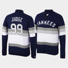 Mens New York Yankees Aaron Judge Navy Front Stripe Mitchell & Ness Full-Zip Sweater
