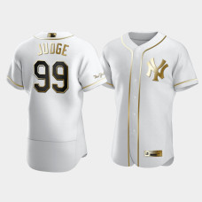 Mens New York Yankees Aaron Judge #99 White Golden Edition Authentic Jersey