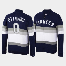 Mens New York Yankees Adam Ottavino Navy Front Stripe Mitchell & Ness Full-Zip Sweater