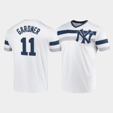 Mens New York Yankees #11 Brett Gardner White Cooperstown Collection V-Neck Jersey