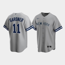 Mens New York Yankees #11 Brett Gardner Gray Replica Nike Road Jersey
