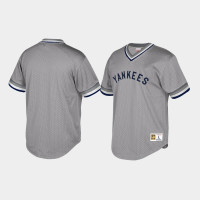 New York Yankees Cooperstown Collection Mesh Wordmark V-Neck Gray Mitchell & Ness Jersey Mens