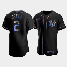 Mens New York Yankees #2 Derek Jeter Black Authentic Golden Edition Holographic Jersey