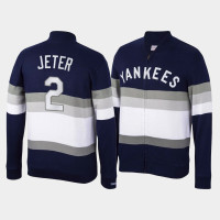 Mens New York Yankees Derek Jeter Navy Front Stripe Mitchell & Ness Full-Zip Sweater