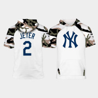 Mens New York Yankees Derek Jeter #2 2021 Memorial Day White Camo Raglan Hoodie