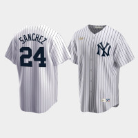 Mens New York Yankees #24 Gary Sanchez Cooperstown Collection Home White Jersey