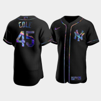 Mens New York Yankees #45 Gerrit Cole Black Authentic Golden Edition Holographic Jersey
