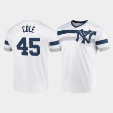 Mens New York Yankees #45 Gerrit Cole White Cooperstown Collection V-Neck Jersey