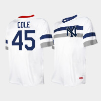 Mens New York Yankees #45 Gerrit Cole Cooperstown Collection V-Neck White Jersey Mens New York Yankees #45 Gerrit Cole Cooperstown Collection V-Neck White Jersey