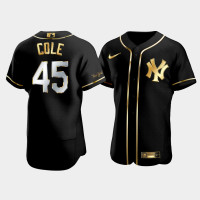 Mens New York Yankees Gerrit Cole #45 Black Golden Edition Authentic Jersey Mens New York Yankees Gerrit Cole #45 Black Golden Edition Authentic Jersey
