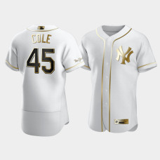 Mens New York Yankees Gerrit Cole #45 White Golden Edition Authentic Jersey