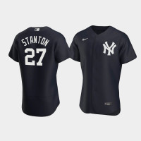 Mens New York Yankees #27 Giancarlo Stanton Navy Authentic Team Logo 2020 Alternate Jersey