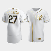 Mens New York Yankees Giancarlo Stanton #27 White Golden Edition Authentic Jersey