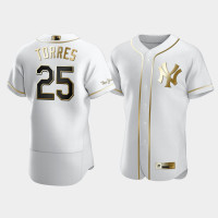 Mens New York Yankees Gleyber Torres #25 White Golden Edition Authentic Jersey