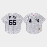 Mens New York Yankees James Paxton #65 White BAPE x Mitchell & Ness Jersey