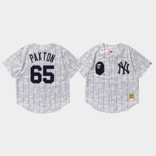 Mens New York Yankees James Paxton #65 White BAPE x Mitchell & Ness Jersey