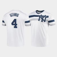 Mens New York Yankees #4 Lou Gehrig White Cooperstown Collection V-Neck Jersey Mens New York Yankees #4 Lou Gehrig White Cooperstown Collection V-Neck Jersey