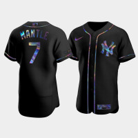Mens New York Yankees #7 Mickey Mantle Black Authentic Golden Edition Holographic Jersey