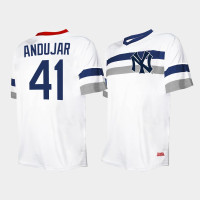 Mens New York Yankees #41 Miguel Andujar Cooperstown Collection V-Neck White Jersey