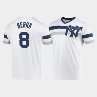 Mens New York Yankees #8 Yogi Berra White Cooperstown Collection V-Neck Jersey