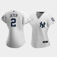 Womens New York Yankees Derek Jeter #2 White Navy 2020 Hall of Fame Induction Replica Home Jersey