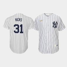 Youth New York Yankees #31 Aaron Hicks Cooperstown Collection Home Nike White Jersey