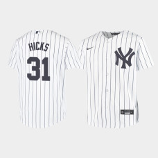 Youth New York Yankees Aaron Hicks #31 White Replica Nike Home Jersey